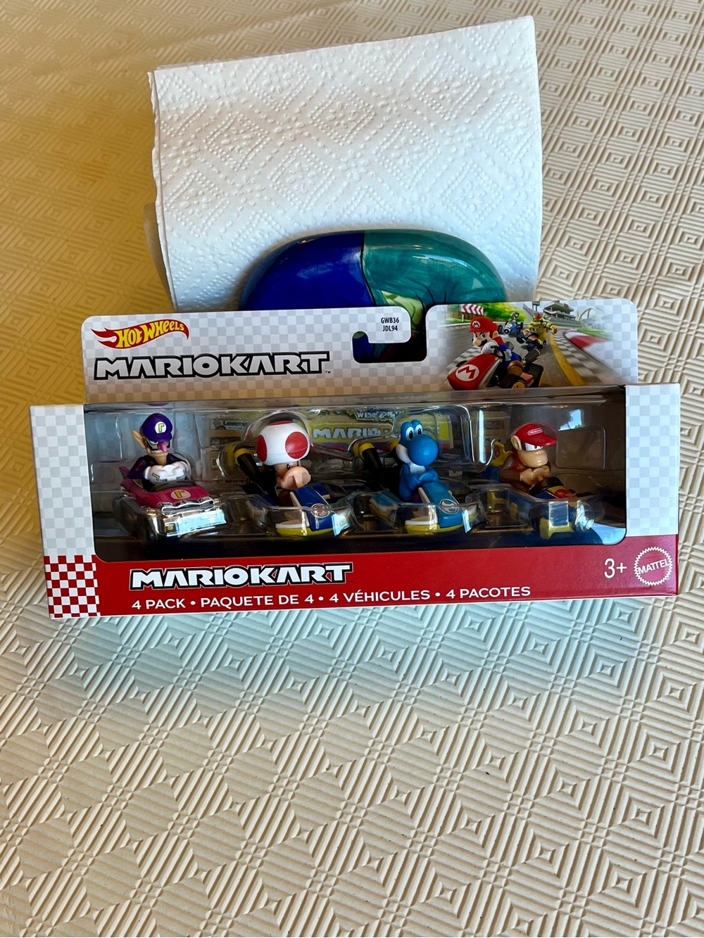 Hot Wheels Mario Kart 4-Pack - Waluigi, Toad, Light-Blue Yoshi & Diddy Kong